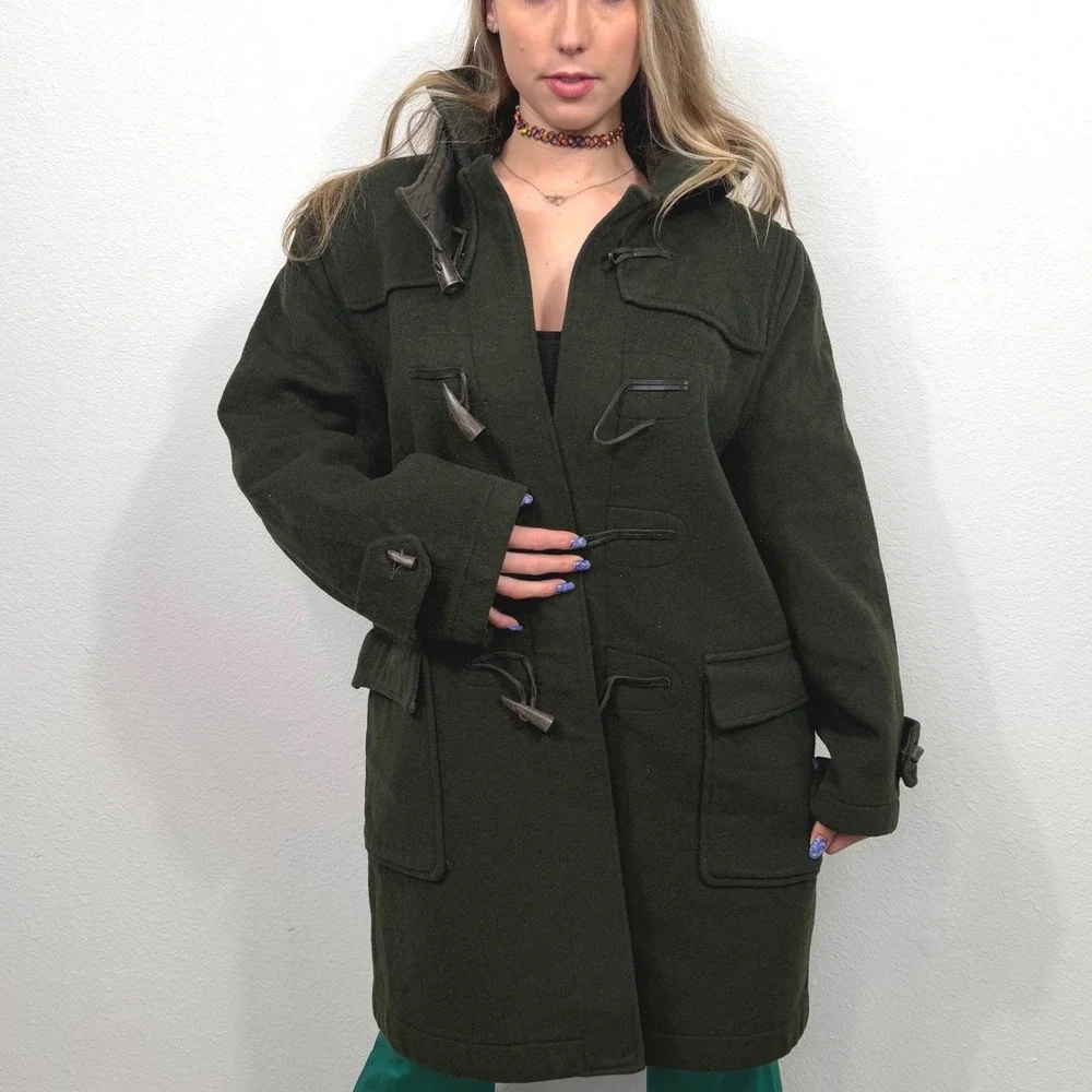 Gloversall‎ London Duffle Coat Hooded Wool Toggle Gold Label Green 40 VTG 60's